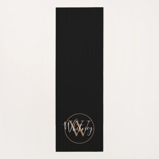 Monogram Elegant Script Black und Gold Yogamatte (Rückseite)