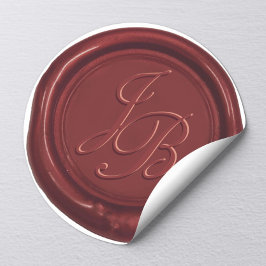 Monogram Elegant Script Burgundy Red Wax Wedding Runder Aufkleber