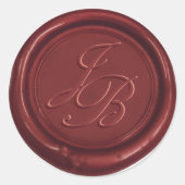Monogram Elegant Script Burgundy Red Wax Wedding Runder Aufkleber (Vorderseite)