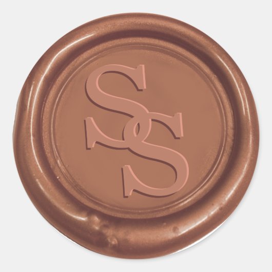 Monogram Elegant Script Copper Wax Siegel Wedding Runder Aufkleber (Vorderseite)