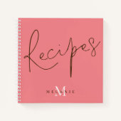 Monogram Elegant Script Coral Reecipe Book Notizblock (Vorderseite)
