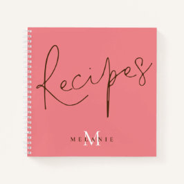 Monogram Elegant Script Coral Reecipe Book Notizblock
