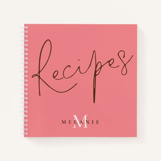 Monogram Elegant Script Coral Reecipe Book Notizblock (Vorderseite)