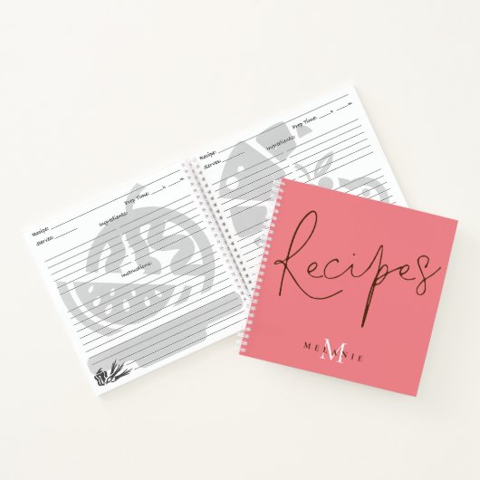 Monogram Elegant Script Coral Reecipe Book Notizblock (Innenseite)