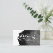 Monogram Elegant Script Ink Black Background Visitenkarte (Stehend Vorderseite)