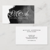 Monogram Elegant Script Ink Black Background Visitenkarte (Vorne/Hinten)