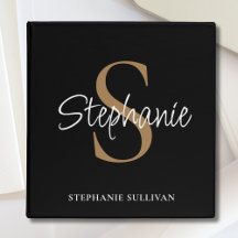 Monogram Elegant Script Name Black Gold