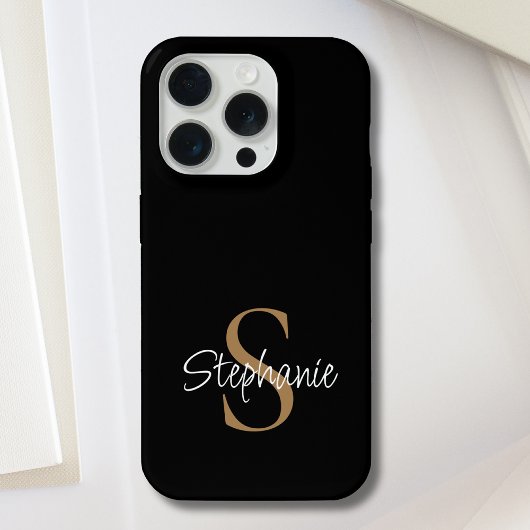 Monogram Elegant Script Name Black Gold  iPhone Hülle