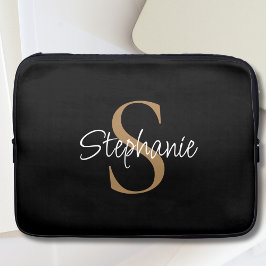  Monogram Elegant Script Name Black Gold Laptopschutzhülle