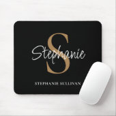 Monogram Elegant Script Name Black Gold Mousepad (Mit Mouse)