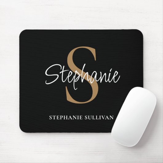 Monogram Elegant Script Name Black Gold  Mousepad (Mit Mouse)
