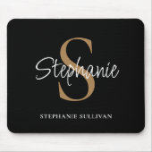 Monogram Elegant Script Name Black Gold Mousepad (Vorne)