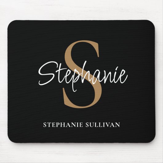 Monogram Elegant Script Name Black Gold Mousepad (Vorne)