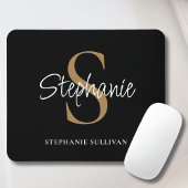 Monogram Elegant Script Name Black Gold Mousepad