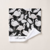 Monogram Elegant Script Schwarz-weiß Swan Feathers Badhandtuch Set (Waschlappen)