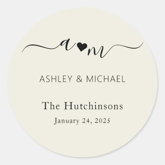 Monogram Elegant Script Wedding Runder Aufkleber (Vorderseite)