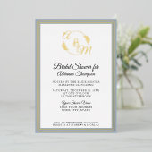 Monogram Elegant Simple Blue n Gold Brautparty Folieneinladung (Stehend vorne)