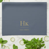 Monogram Elegant Simple Minimal Navy Blue Gold Geschirrtuch (Gefaltet)