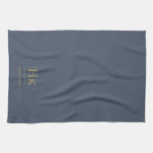Monogram Elegant Simple Minimal Navy Blue Gold Geschirrtuch (Horizontal)