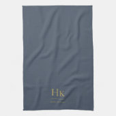 Monogram Elegant Simple Minimal Navy Blue Gold Geschirrtuch (Vertikal)