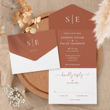 Monogram Elegant Terracotta Minimalistisch Wedding
