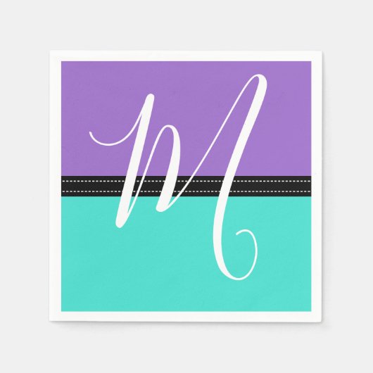 Monogram Elegant Türkise & Amethyst Solid Color Serviette (Vorderseite)