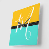 Monogram Elegant Turquoise & Amber Solid Color Quadratische Wanduhr (Winkel)