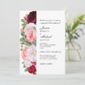 Monogram Elegant Vintage Rose Burgundy Wedding Einladung (Stehend Vorderseite)