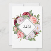 Monogram Elegant Vintage Rose Burgundy Wedding Einladung (Rückseite)