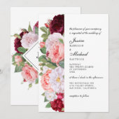 Monogram Elegant Vintage Rose Burgundy Wedding Einladung (Vorne/Hinten)