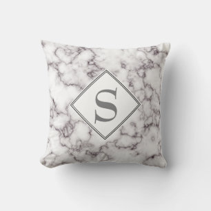 Monogram Elegant Weißer Marmor und Grau Kissen