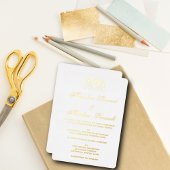 Monogram Elegant White and Gold Wedding Folieneinladung