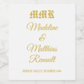 Monogram Elegant White and Gold Wedding Weinetikett (Einzelnes Label)