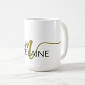 Monogram Elegant White Black Gold Kaffeetasse (VorderseiteRechts)