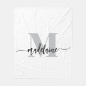 Monogram Elegant White Black Personal Fleecedecke (Vorderseite)