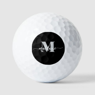 Monogram Elegant White Black Personal Golfball