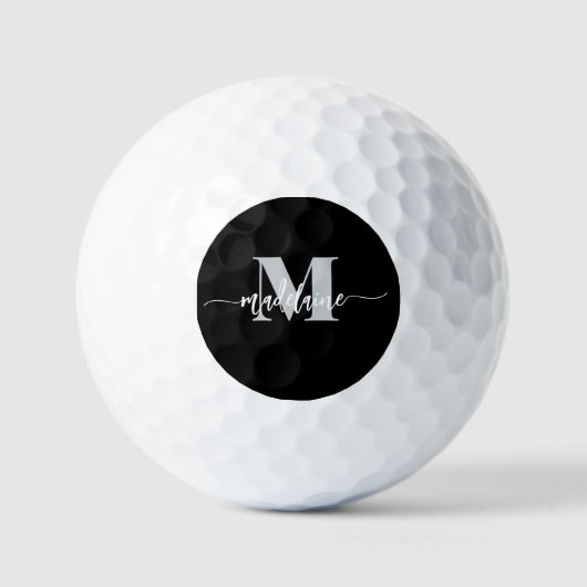 Monogram Elegant White Black Personal Golfball (Vorderseite)