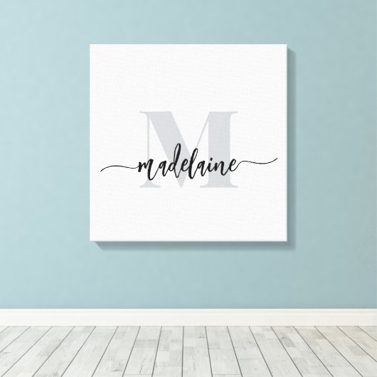 Monogram Elegant White Black Personal Leinwanddruck (Insitu (Holzboden))
