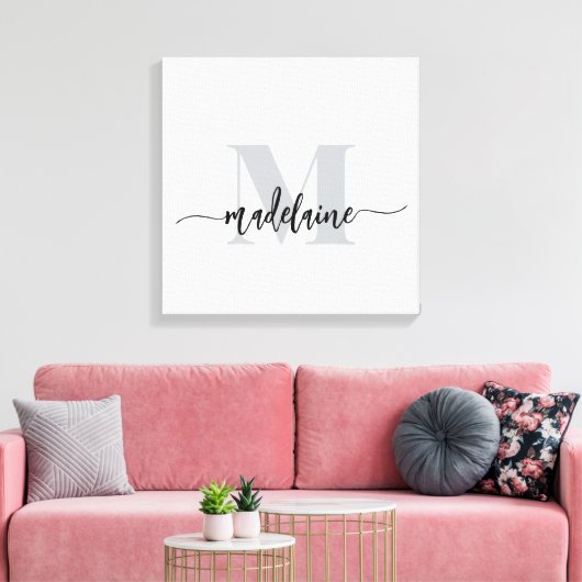 Monogram Elegant White Black Personal Leinwanddruck (Insitu (Wohnzimmer))