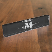 Monogram Elegant White Black Personal Namensplakette (Seite)