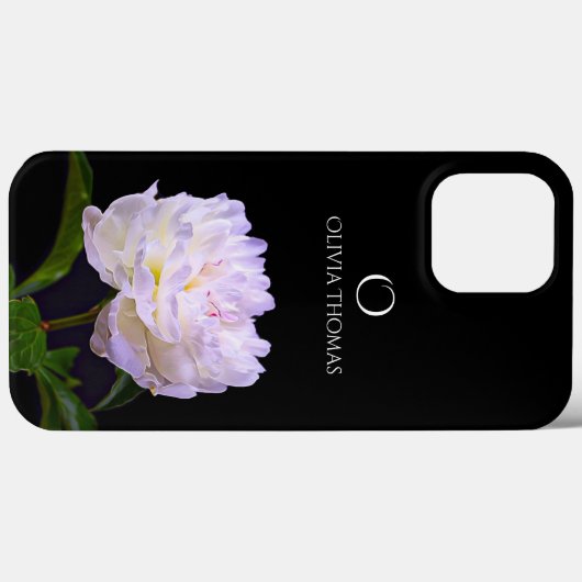 Monogram Elegant White Peony mit Name Case-Mate iPhone Hülle (Rückseite (Horizontal))