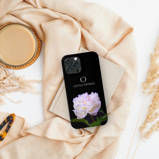 Monogram Elegant White Peony mit Name Case-Mate iPhone Hülle