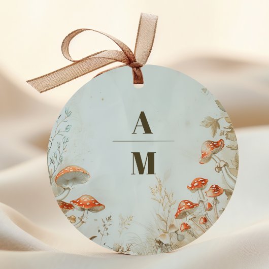 Monogram Elegant Woodland Mushroom Fern Wedding Runder Aufkleber