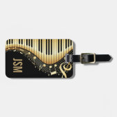 Monogram Elegante Black and Gold Musiknoten Design Gepäckanhänger (Vorderseite horizontal)