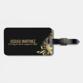 Monogram Elegante Black and Gold Musiknoten Design Gepäckanhänger (Rückseite horizontal)