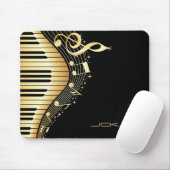 Monogram Elegante Black and Gold Musiknoten Design Mousepad (Mit Mouse)