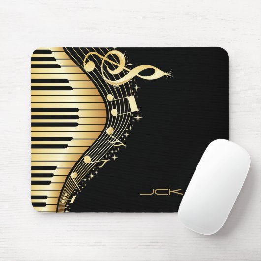 Monogram Elegante Black and Gold Musiknoten Design Mousepad (Mit Mouse)