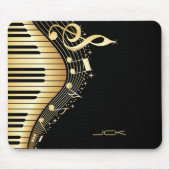 Monogram Elegante Black and Gold Musiknoten Design Mousepad (Vorne)