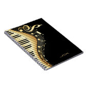 Monogram Elegante Black and Gold Musiknoten Design Notizblock (Rechte Seite)