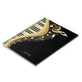 Monogram Elegante Black and Gold Musiknoten Design Notizblock (Linke Seite)